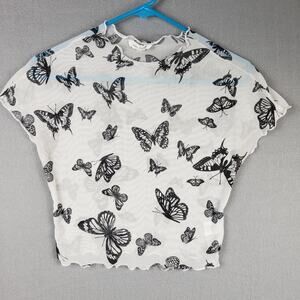 Bear Dance Size‎ M Butterfly Crop Tee Sheer Mesh Rave Whimsigoth Fairy Festival